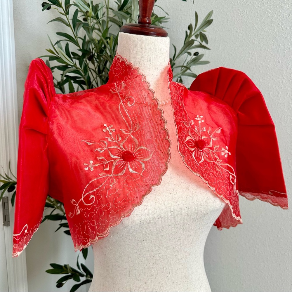Red Organza Terno Sleeve Filipiniana Bolero ♥️